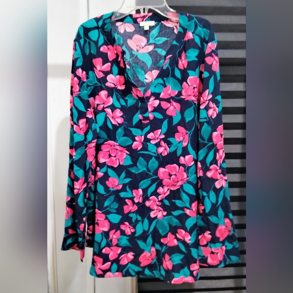 Talbots Pink and Green Floral Blouse